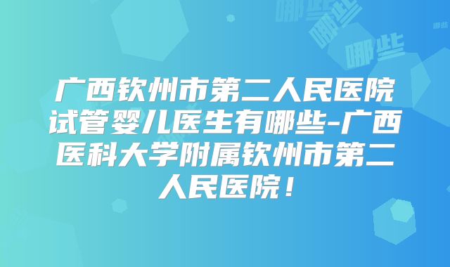 广西钦州市第二人民医院试管婴儿医生有哪些-广西医科大学附属钦州市第二人民医院！