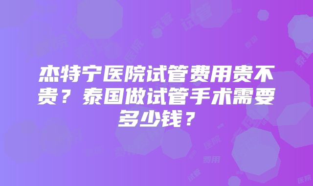 杰特宁医院试管费用贵不贵？泰国做试管手术需要多少钱？