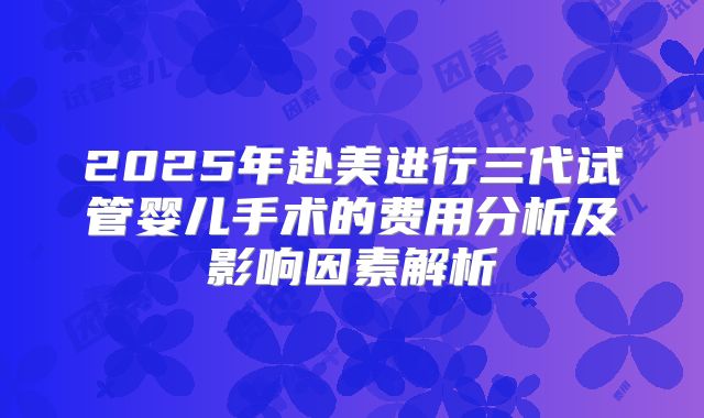 2025年赴美进行三代试管婴儿手术的费用分析及影响因素解析