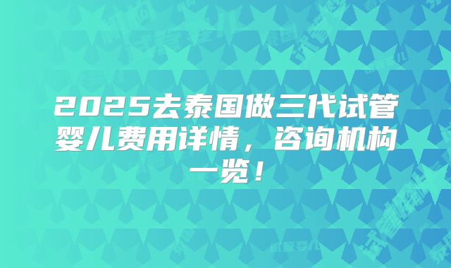2025去泰国做三代试管婴儿费用详情，咨询机构一览！