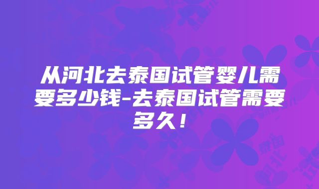 从河北去泰国试管婴儿需要多少钱-去泰国试管需要多久!