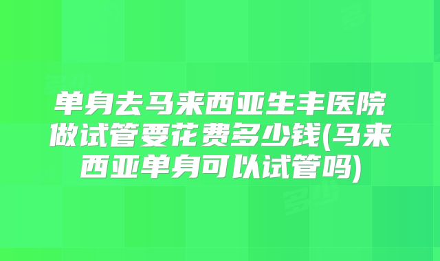 单身去马来西亚生丰医院做试管要花费多少钱(马来西亚单身可以试管吗)
