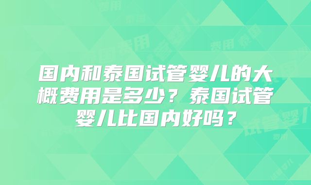 国内和泰国试管婴儿的大概费用是多少？泰国试管婴儿比国内好吗？