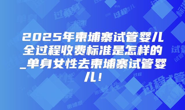 2025年柬埔寨试管婴儿全过程收费标准是怎样的_单身女性去柬埔寨试管婴儿!