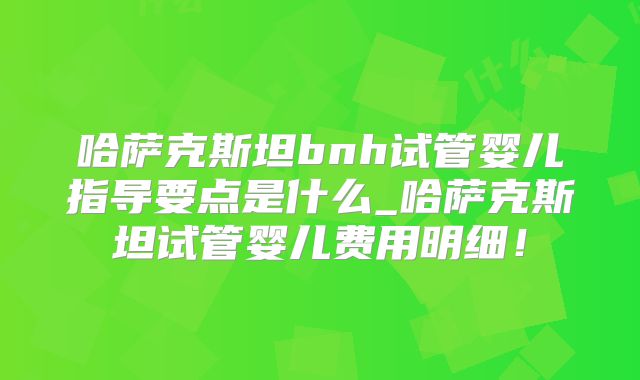 哈萨克斯坦bnh试管婴儿指导要点是什么_哈萨克斯坦试管婴儿费用明细！