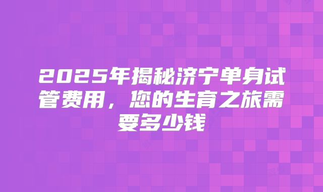 2025年揭秘济宁单身试管费用，您的生育之旅需要多少钱
