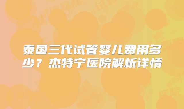 泰国三代试管婴儿费用多少？杰特宁医院解析详情