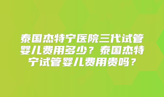 泰国杰特宁医院三代试管婴儿费用多少?泰国杰特宁试管婴儿费用贵吗?