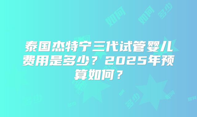 泰国杰特宁三代试管婴儿费用是多少？2025年预算如何？