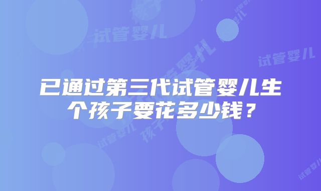已通过第三代试管婴儿生个孩子要花多少钱?