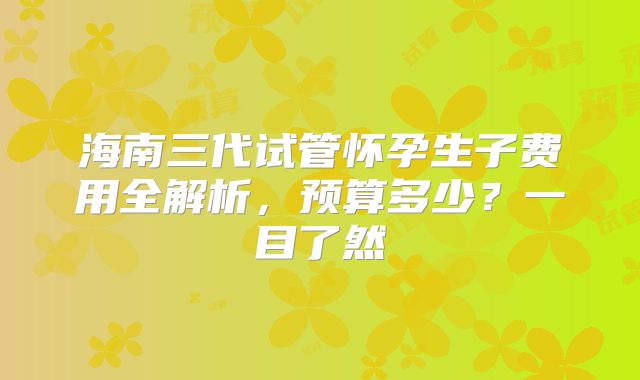 海南三代试管怀孕生子费用全解析，预算多少？一目了然