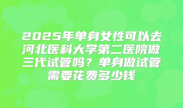 2025年单身女性可以去河北医科大学第二医院做三代试管吗？单身做试管需要花费多少钱