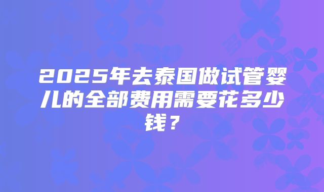 2025年去泰国做试管婴儿的全部费用需要花多少钱？