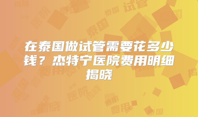在泰国做试管需要花多少钱?杰特宁医院费用明细揭晓