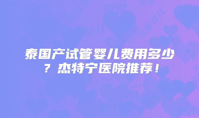 泰国产试管婴儿费用多少?杰特宁医院推荐!