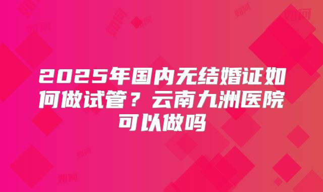 2025年国内无结婚证如何做试管？云南九洲医院可以做吗