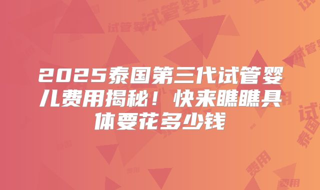 2025泰国第三代试管婴儿费用揭秘！快来瞧瞧具体要花多少钱