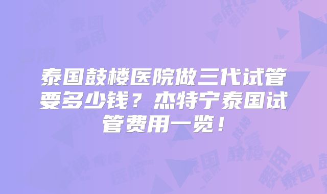 泰国鼓楼医院做三代试管要多少钱？杰特宁泰国试管费用一览！
