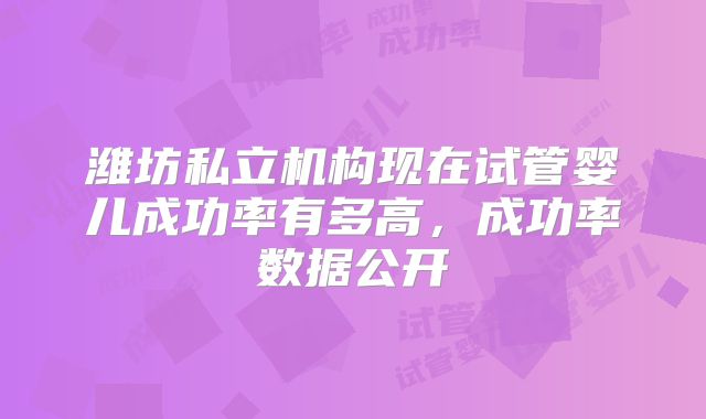 潍坊私立机构现在试管婴儿成功率有多高，成功率数据公开