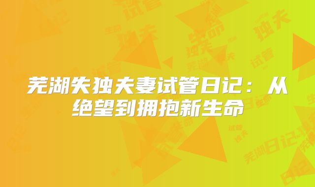 芜湖失独夫妻试管日记：从绝望到拥抱新生命