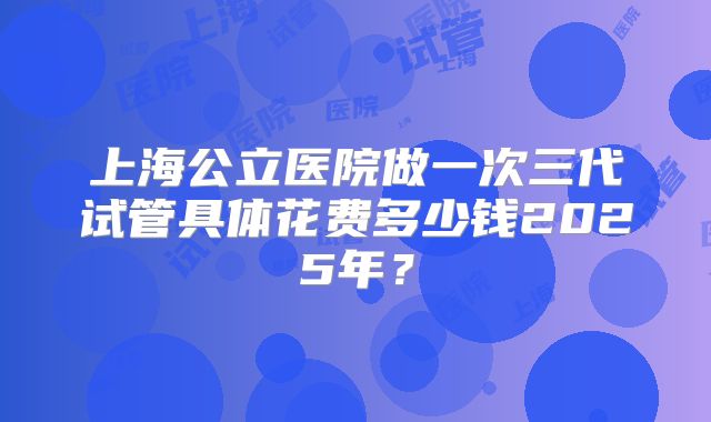上海公立医院做一次三代试管具体花费多少钱2025年？