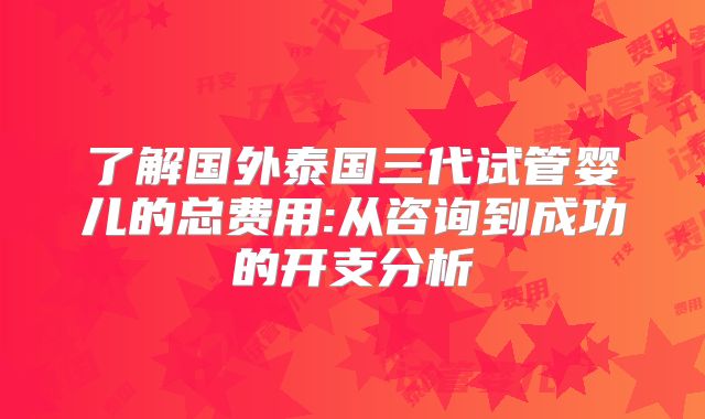了解国外泰国三代试管婴儿的总费用:从咨询到成功的开支分析