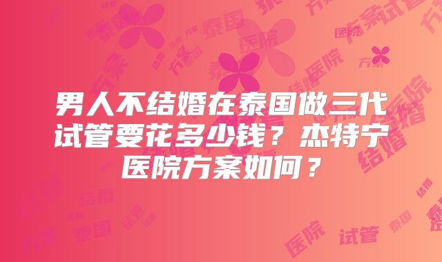 男人不结婚在泰国做三代试管要花多少钱?杰特宁医院方案如何?