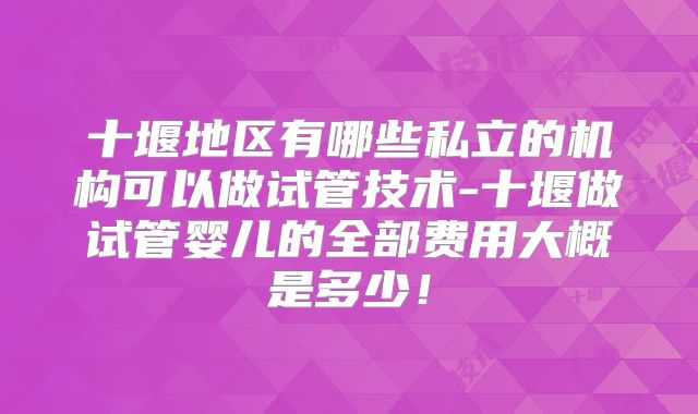 十堰地区有哪些私立的机构可以做试管技术-十堰做试管婴儿的全部费用大概是多少!