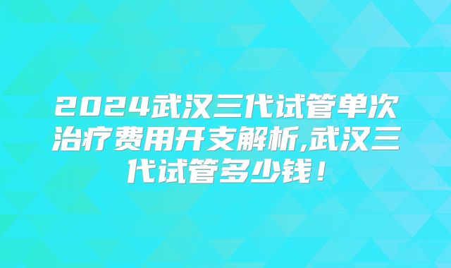 2024武汉三代试管单次治疗费用开支解析,武汉三代试管多少钱!