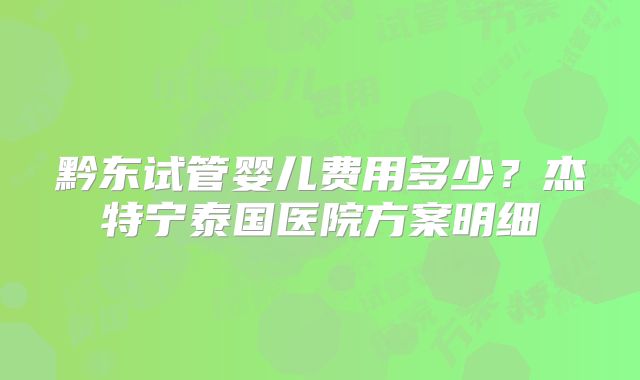 黔东试管婴儿费用多少？杰特宁泰国医院方案明细