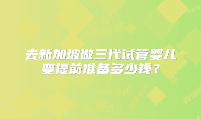 去新加坡做三代试管婴儿要提前准备多少钱？