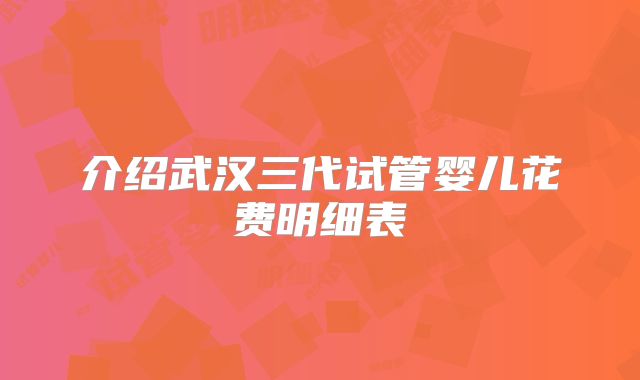 介绍武汉三代试管婴儿花费明细表