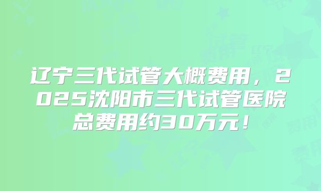 辽宁三代试管大概费用,2025沈阳市三代试管医院总费用约30万元!