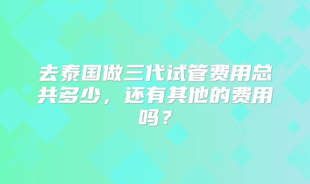 去泰国做三代试管费用总共多少，还有其他的费用吗？