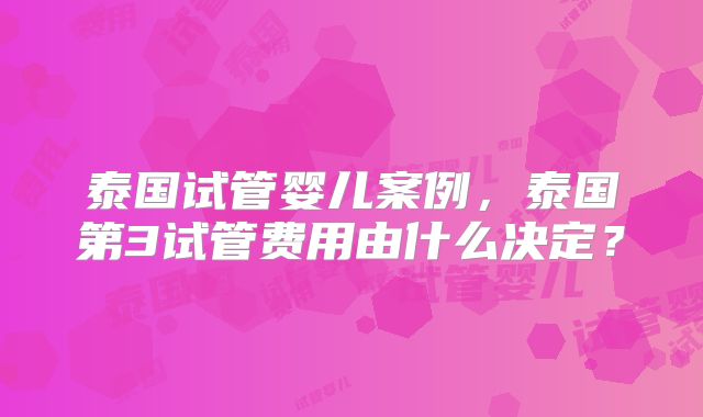 泰国试管婴儿案例，泰国第3试管费用由什么决定？