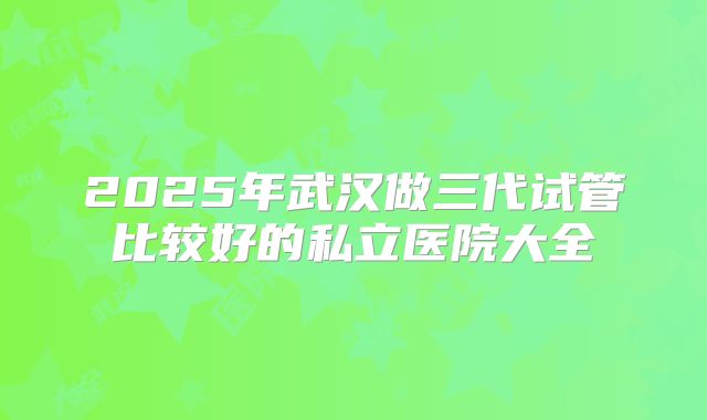 2025年武汉做三代试管比较好的私立医院大全