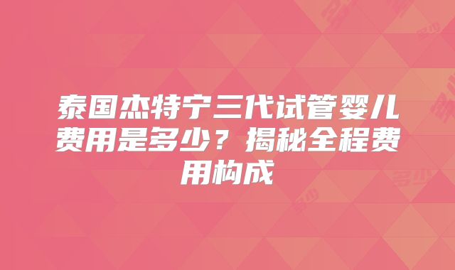 泰国杰特宁三代试管婴儿费用是多少？揭秘全程费用构成