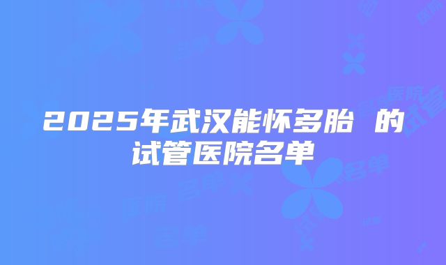 2025年武汉能怀多胎 的试管医院名单
