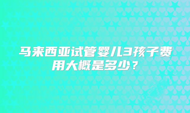 马来西亚试管婴儿3孩子费用大概是多少？
