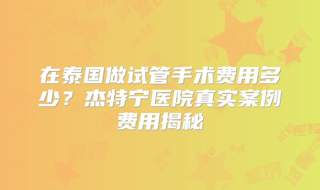 在泰国做试管手术费用多少？杰特宁医院真实案例费用揭秘