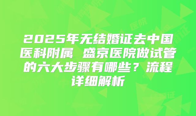 2025年无结婚证去中国医科附属 盛京医院做试管的六大步骤有哪些?流程详细解析