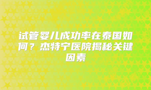 试管婴儿成功率在泰国如何?杰特宁医院揭秘关键因素