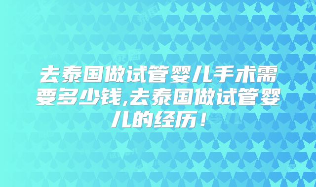 去泰国做试管婴儿手术需要多少钱,去泰国做试管婴儿的经历！