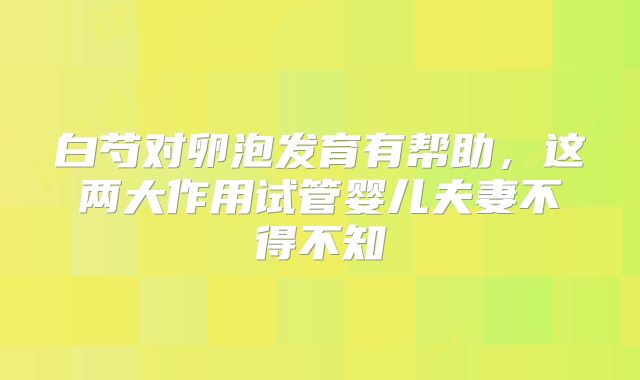 白芍对卵泡发育有帮助,这两大作用试管婴儿夫妻不得不知