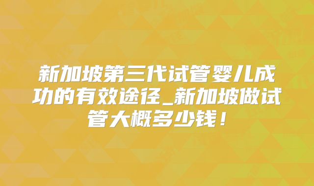 新加坡第三代试管婴儿成功的有效途径_新加坡做试管大概多少钱！