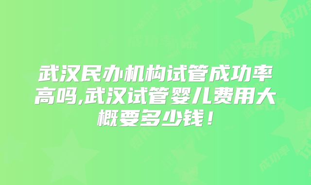 武汉民办机构试管成功率高吗,武汉试管婴儿费用大概要多少钱！