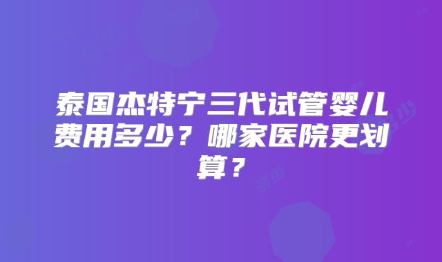 泰国杰特宁三代试管婴儿费用多少?哪家医院更划算?
