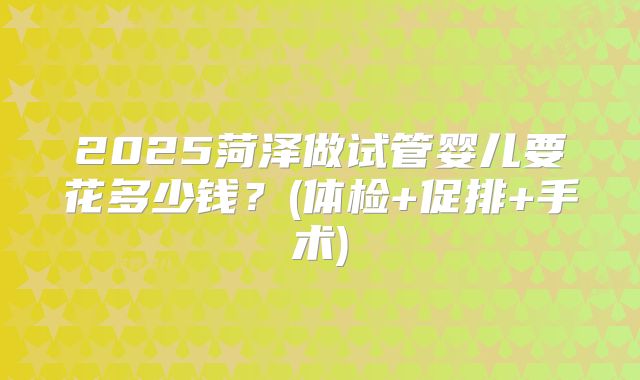 2025菏泽做试管婴儿要花多少钱？(体检+促排+手术)