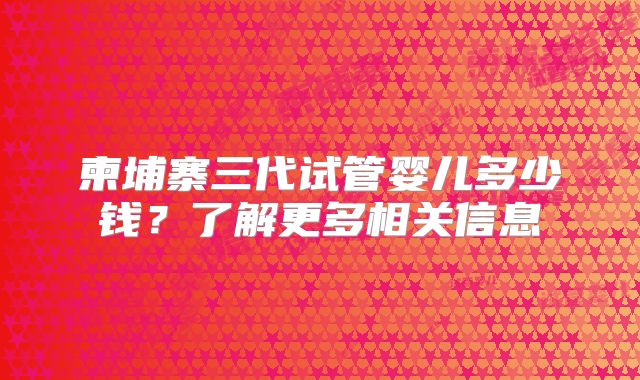 柬埔寨三代试管婴儿多少钱？了解更多相关信息