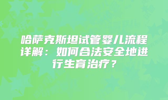 哈萨克斯坦试管婴儿流程详解:如何合法安全地进行生育治疗?